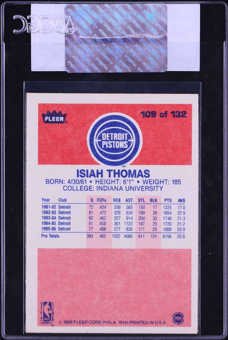 1986 Fleer Basketball Isiah Thomas ROOKIE #109 CGC AUTH