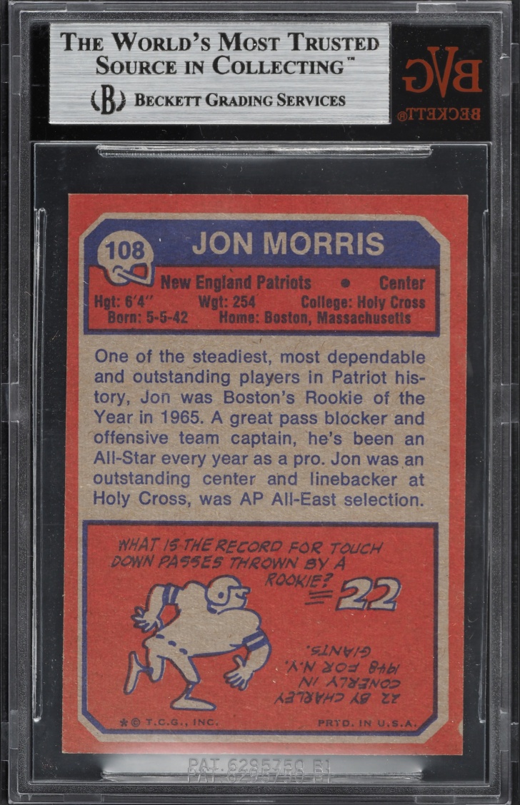 1973 Topps Football Jon Morris #108 BVG 8.5 NM-MT+