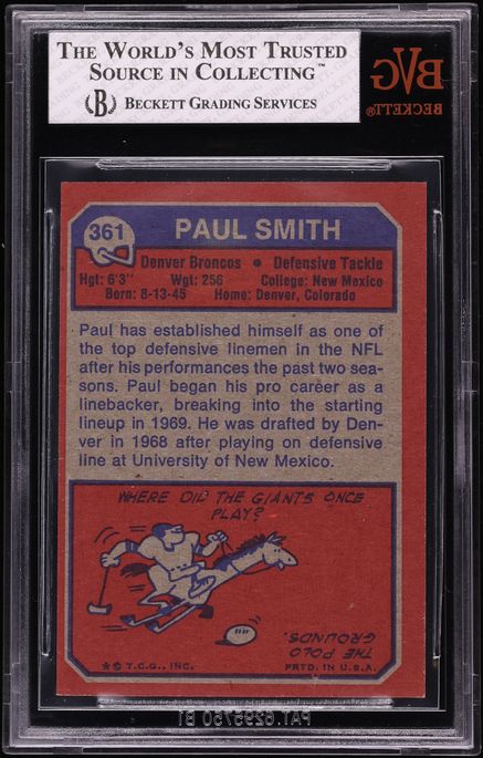 1973 Topps Football Paul Smith #361 BVG 8 NM-MT