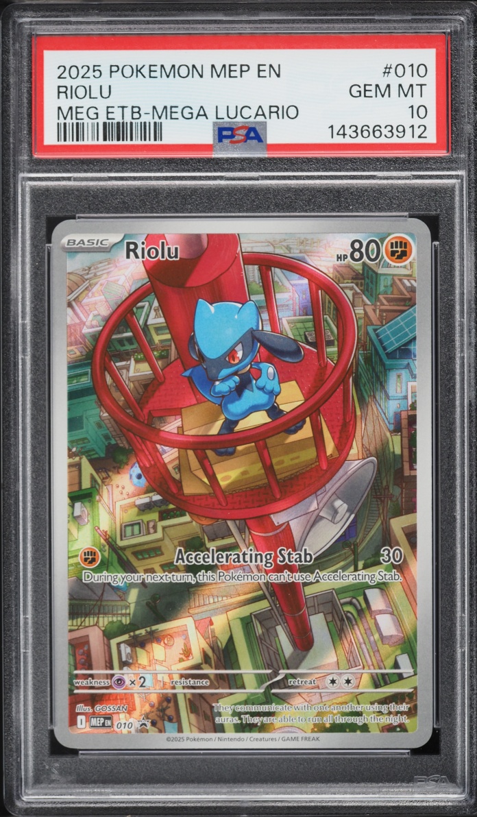 2025 Pokemon Mega Evolution Promo ETB Mega Lucario Full Art Riolu #10 PSA 10 GEM MINT