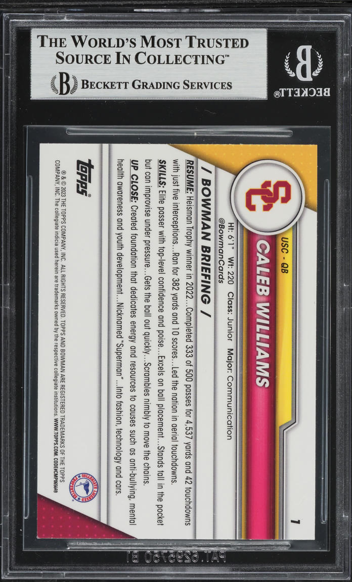 2023 Bowman Chrome University Caleb Williams ROOKIE #1 BGS 9 MINT