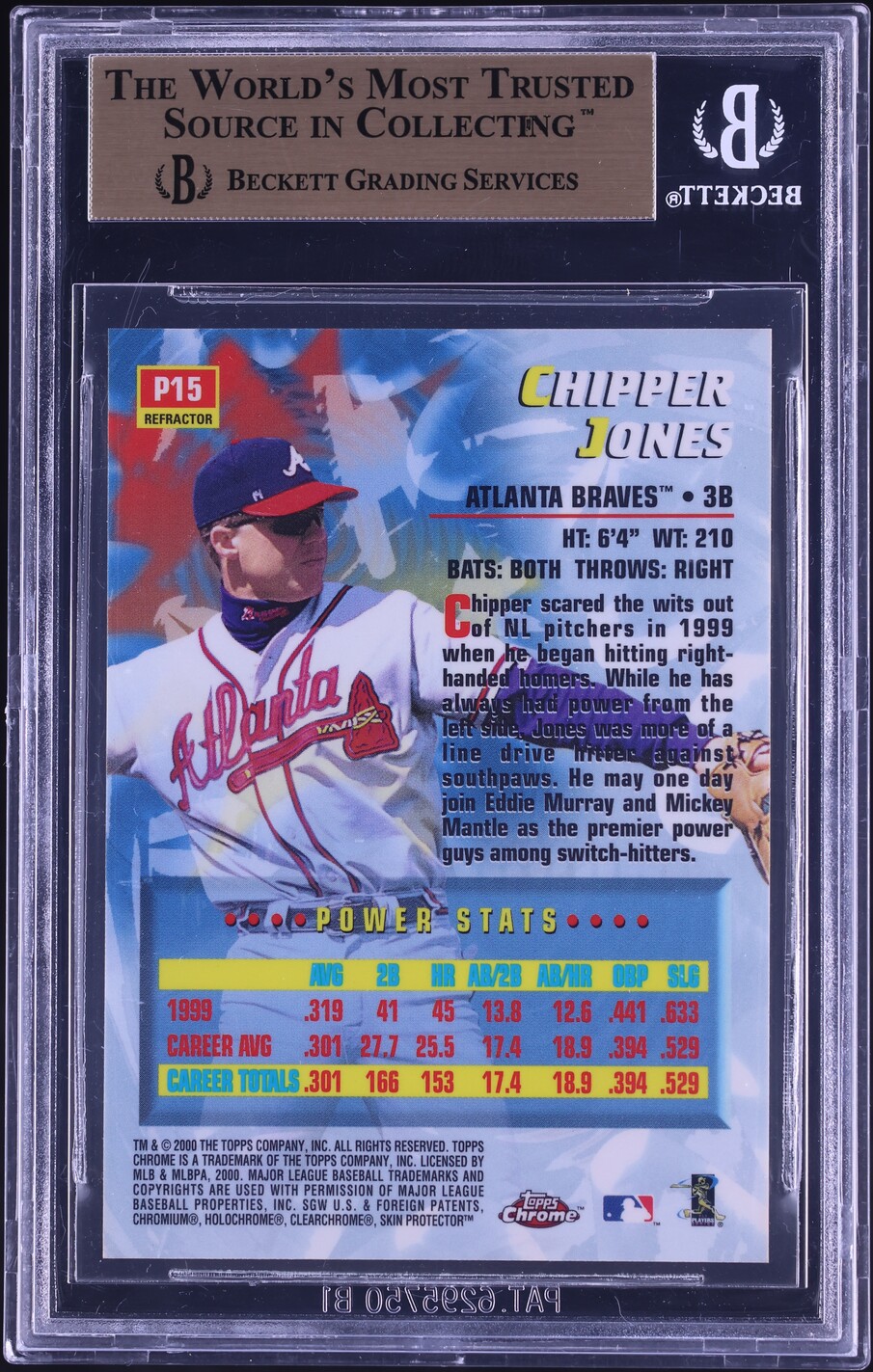 2000 Topps Chrome Power Players Refractor Chipper Jones #P15 BGS 10 PRISTINE