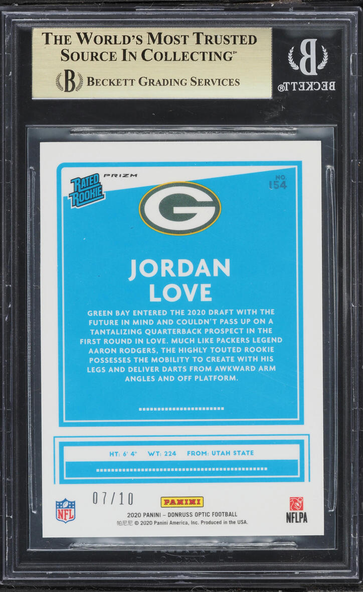 2020 Donruss Optic Gold Jordan Love ROOKIE /10 #154 BGS 9.5 GEM MINT