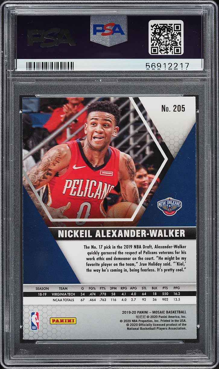 2019 Panini Mosaic Nickeil Alexander-Walker ROOKIE #205 PSA 10 GEM MINT