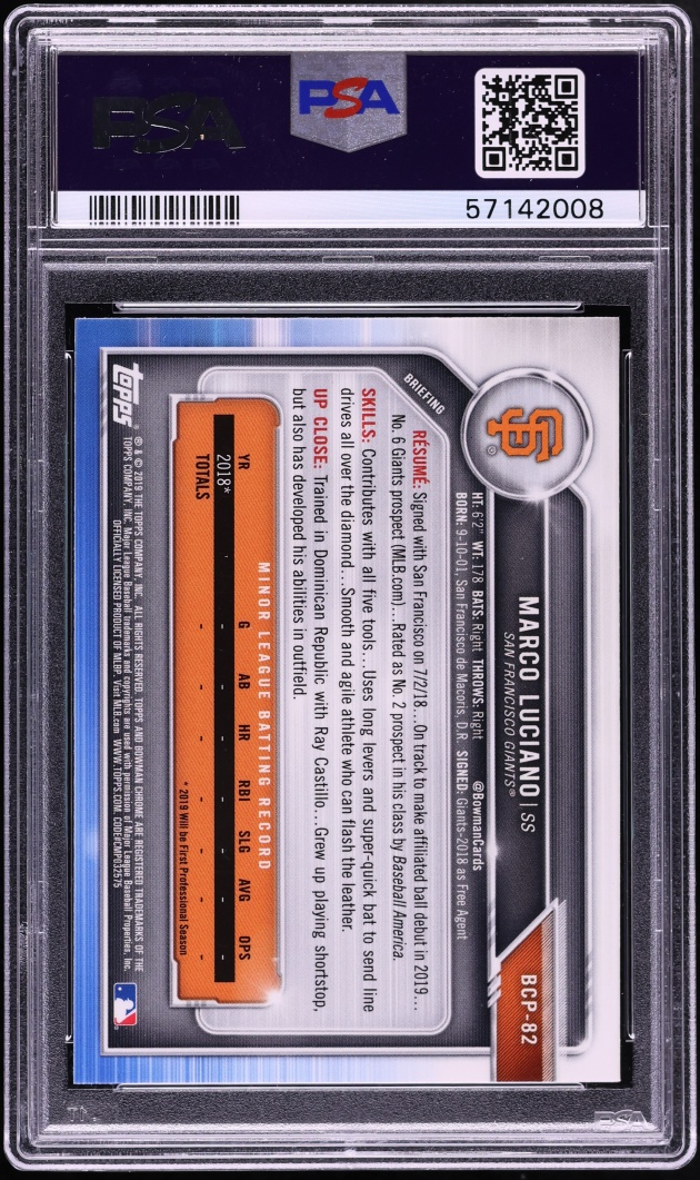 2019 Bowman Chrome Marco Luciano PROSPECT #BCP-82 PSA 9 MINT