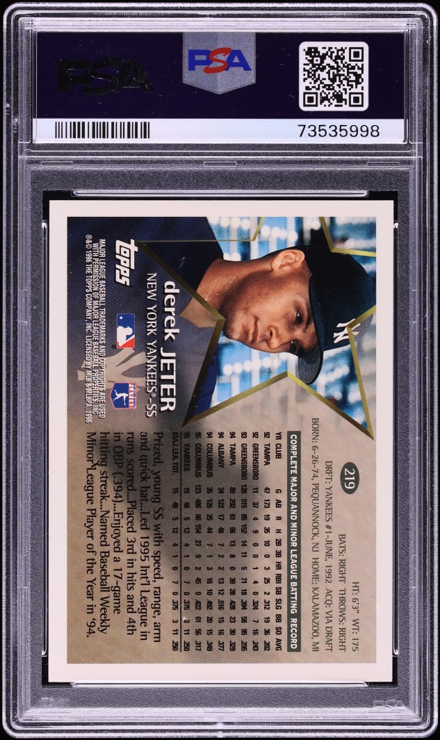 1996 Topps Derek Jeter ROOKIE #219 PSA 8 NM-MT