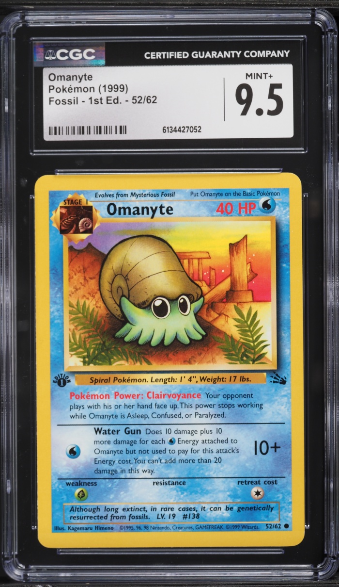 1999 Pokemon Fossil 1st Edition Omanyte #52 CGC 9.5 MINT+