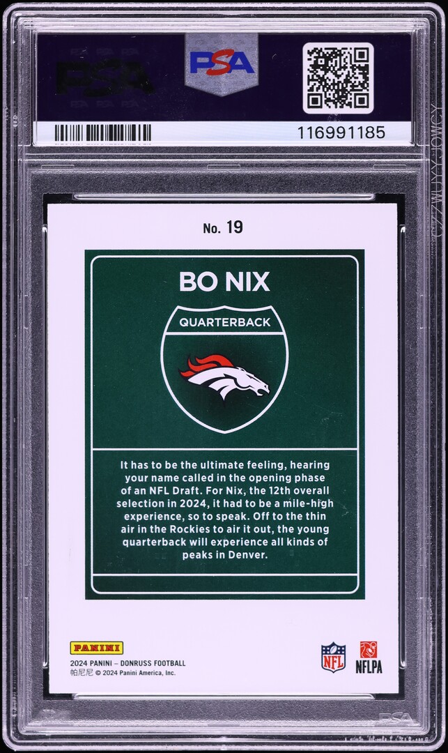 2024 Donruss Downtown! Bo Nix ROOKIE #19 PSA 10 GEM MINT