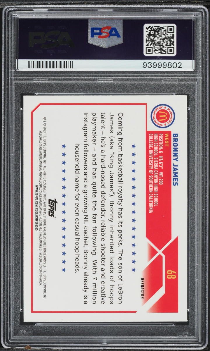 2023 Topps Chrome McDonald's All-American Refractor Bronny James ROOKIE PSA 9