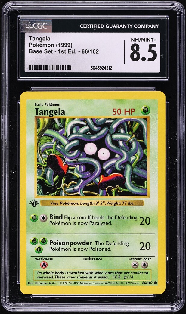 1999 Pokemon Base Set Shadowless 1st Edition Tangela #66 CGC 8.5 NM-MT+