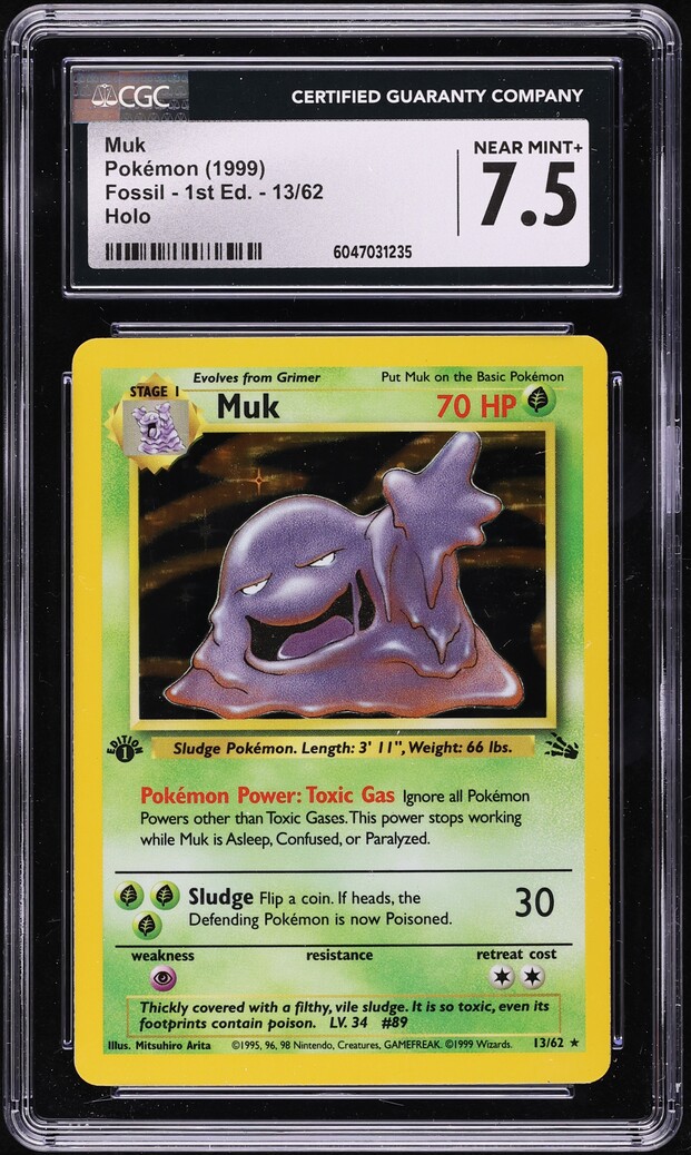 1999 Pokemon Fossil 1st Edition Holo Muk #13 CGC 7.5 NRMT+