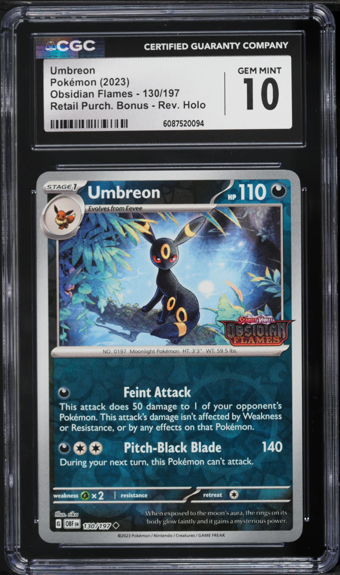 2023 Pokemon Scarlet & Violet Obsidian Flames Retail Reverse Holo Umbreon #130 CGC 10 GEM MINT
