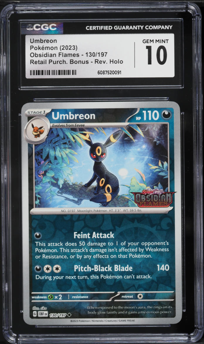 2023 Pokemon Scarlet & Violet Obsidian Flames Retail Reverse Holo Umbreon #130 CGC 10 GEM MINT