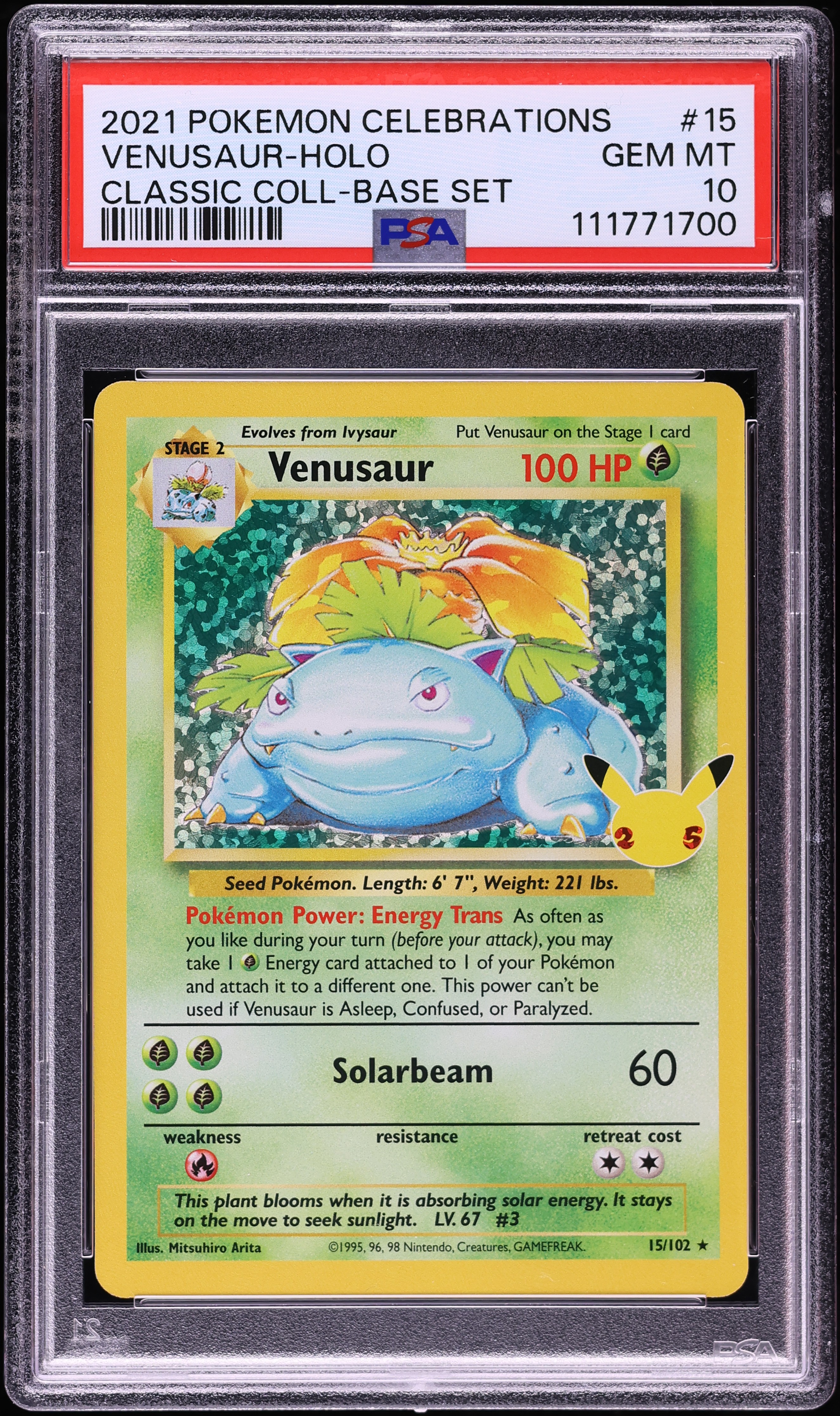 2021 Pokemon Sword & Shield Celebrations Classic Collection Holo Venusaur #15 PSA 10 GEM MINT