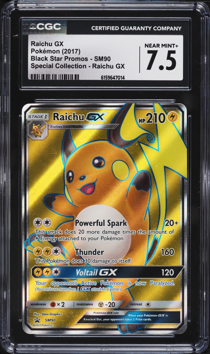 2017 Pokemon Sun & Moon Promo Collection Full Art Raichu GX #SM90 CGC 7.5 NRMT+
