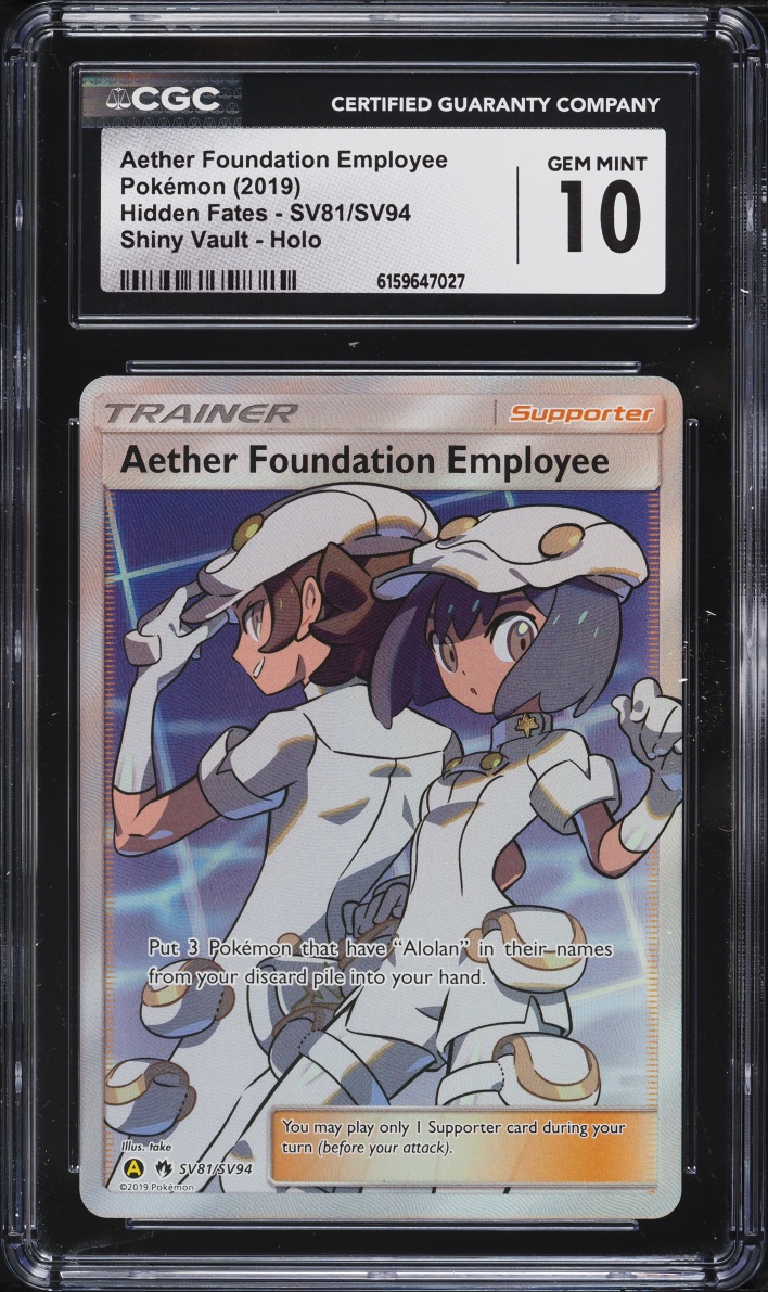 2019 Pokemon Sun & Moon Hidden Fates Full Art Aether Foundation Employee #SV81 CGC 10 GEM MINT
