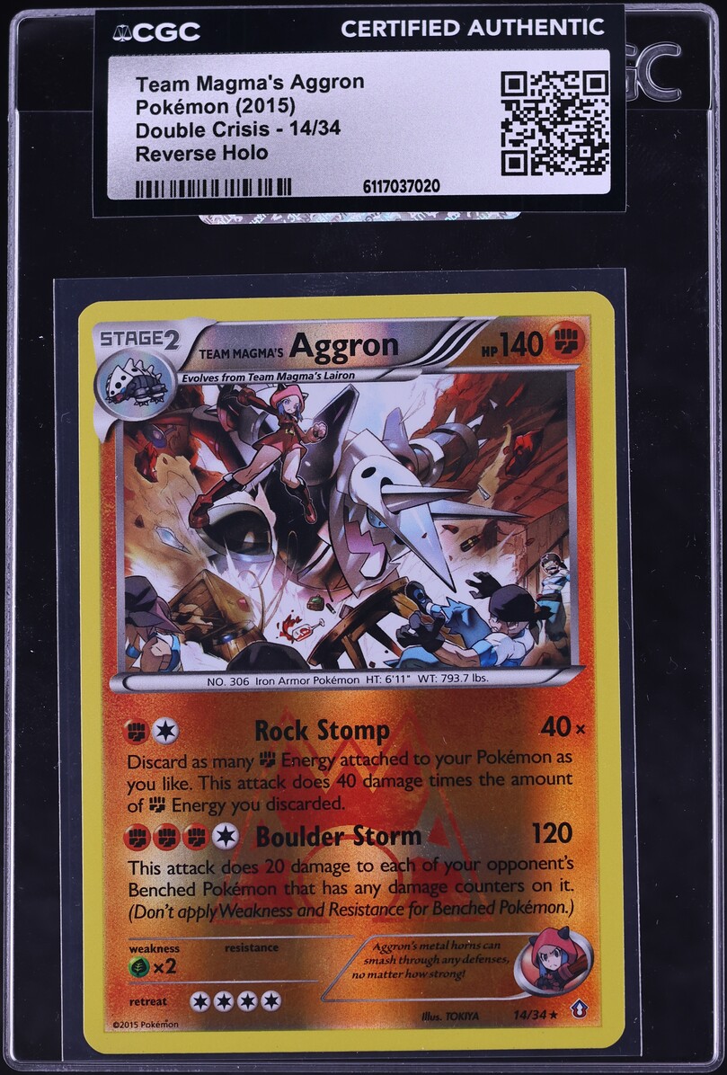 2015 Pokemon XY Double Crisis Reverse Holo Team Magma's Aggron #14 CGC AUTH
