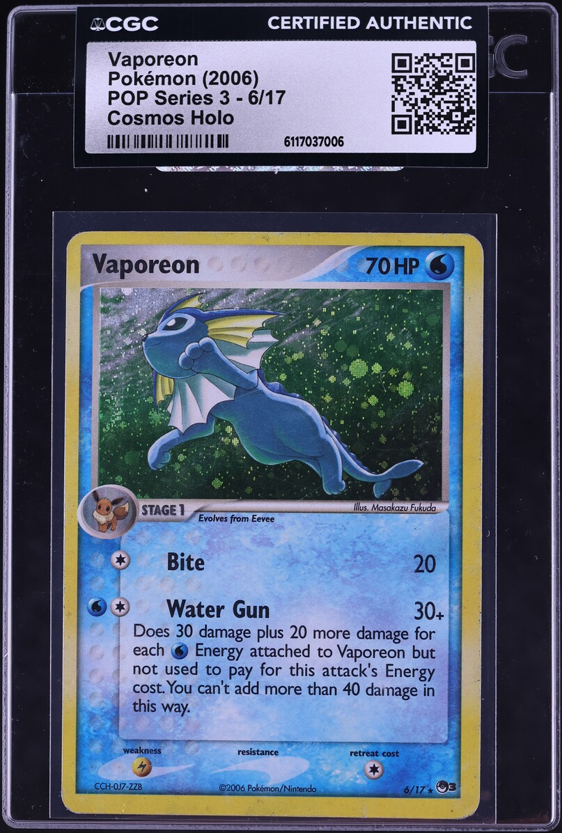 2006 Pokemon POP Series 3 Cosmos Holo Vaporeon #6 CGC AUTH