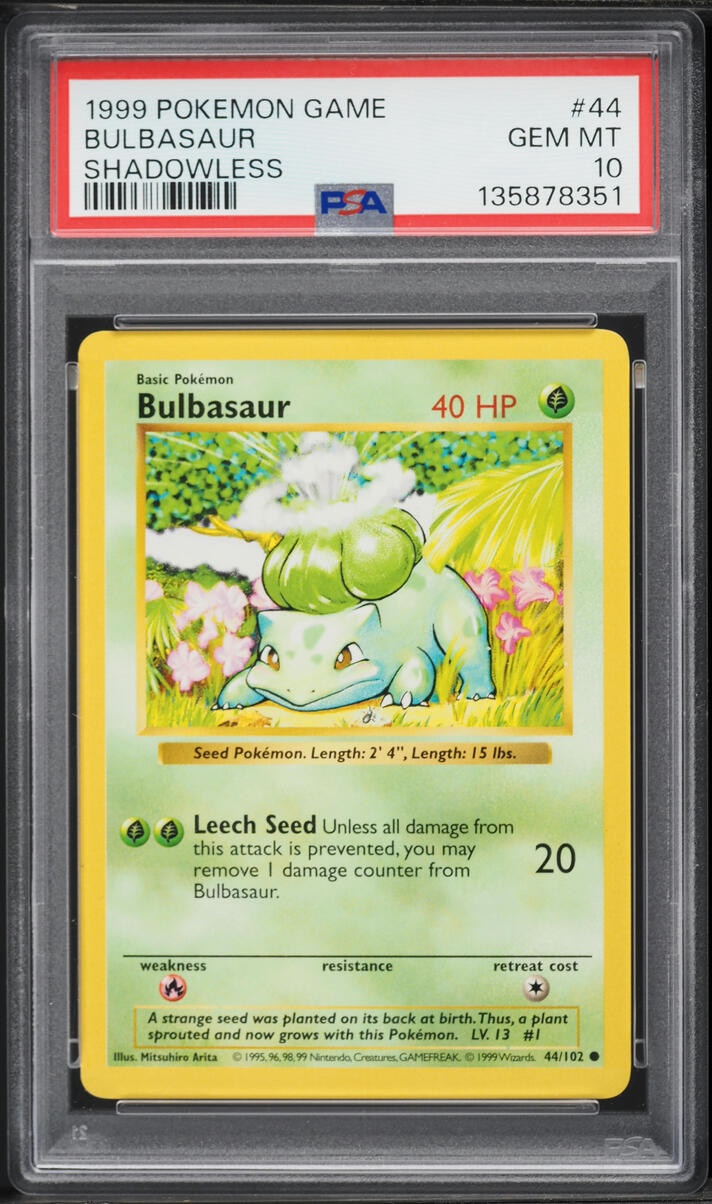 1999 Pokemon Base Set Shadowless Bulbasaur #44 PSA 10 GEM MINT