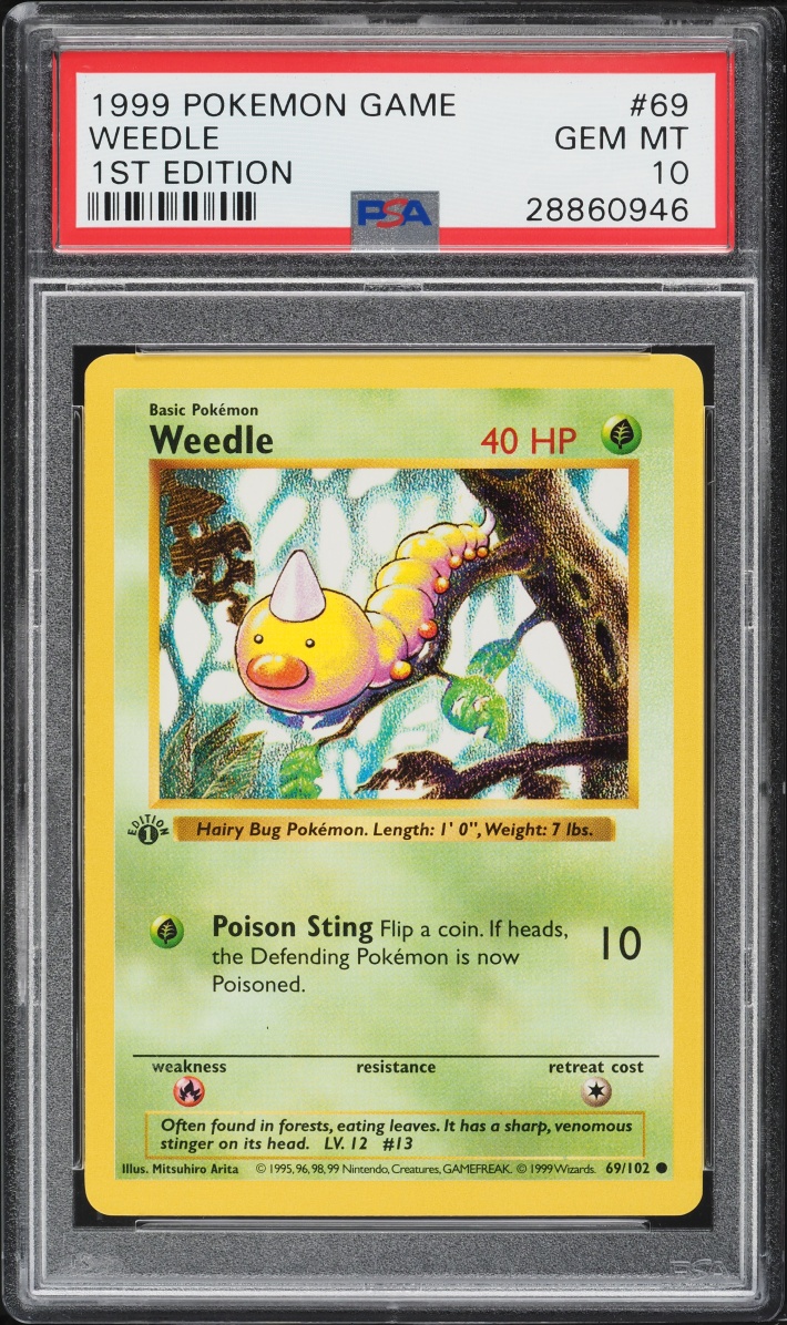 1999 Pokemon Base Set Shadowless 1st Edition Weedle #69 PSA 10 GEM MINT