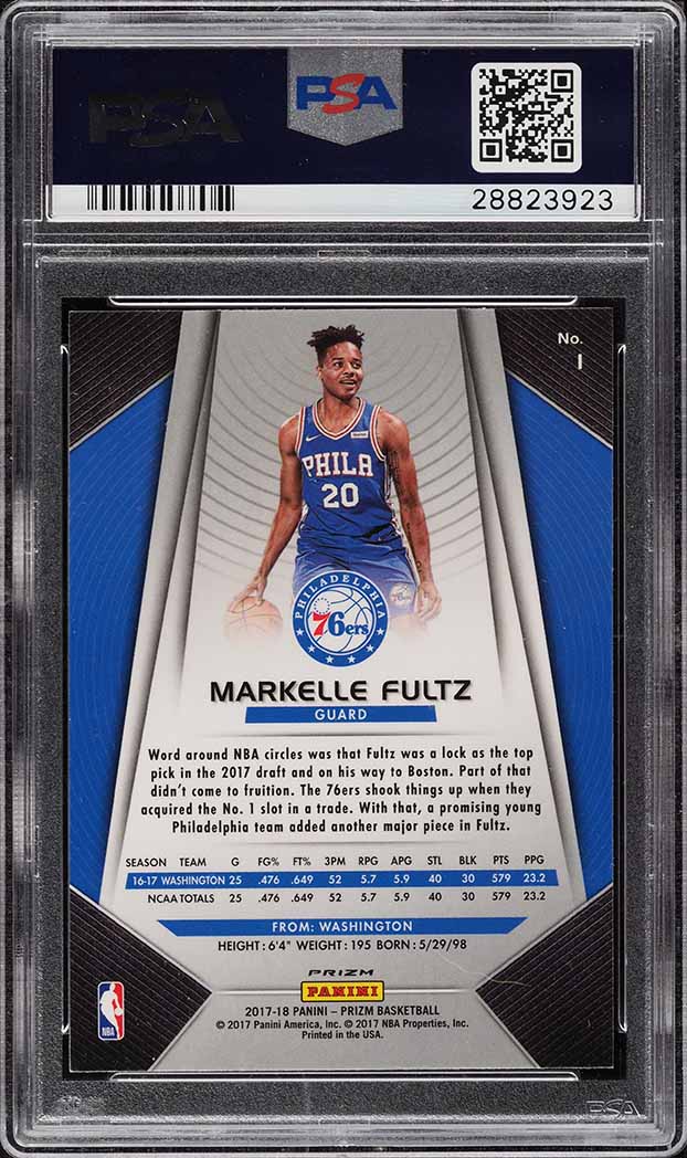 2017 Panini Prizm Silver Markelle Fultz ROOKIE #1 PSA 10 GEM MINT