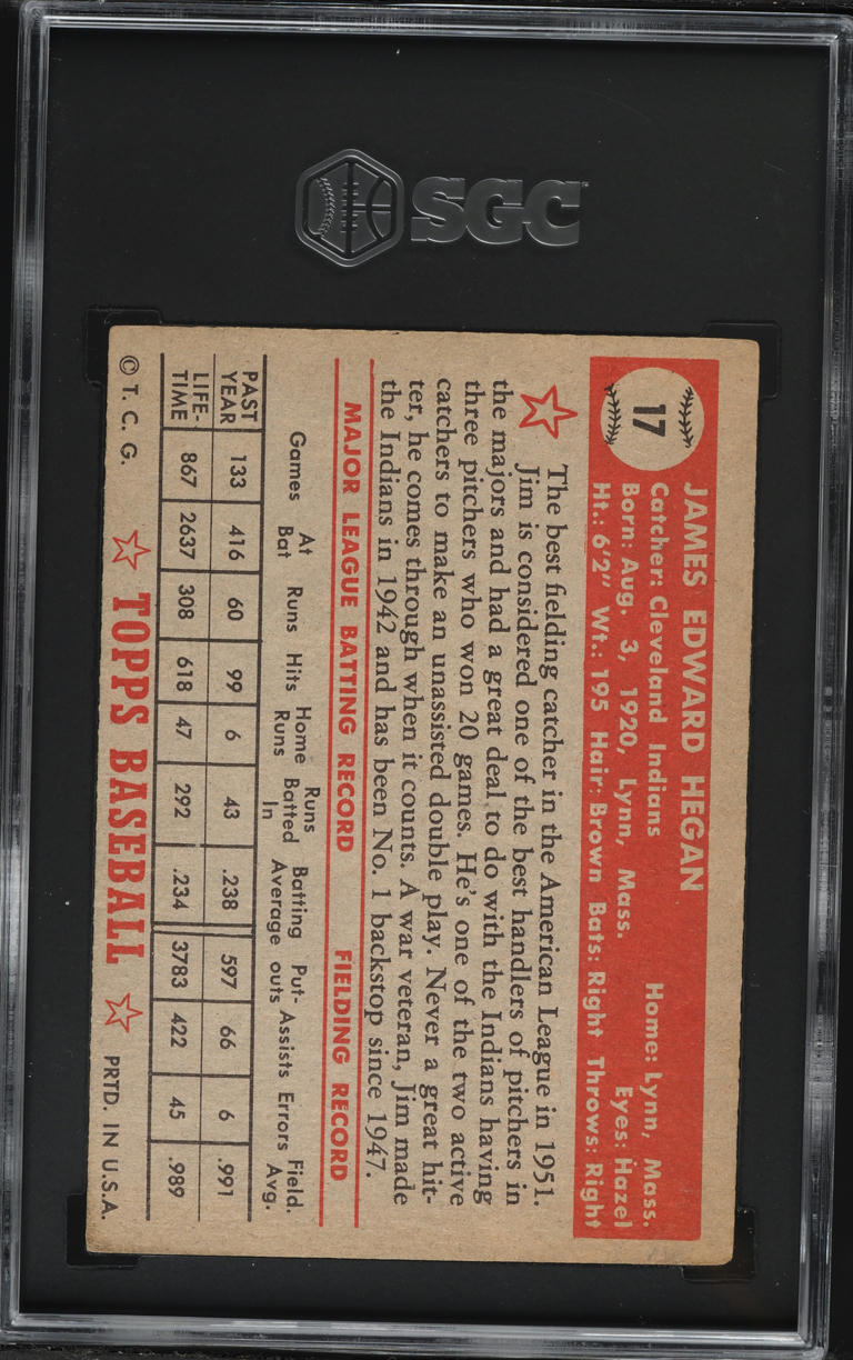 1952 Topps Jim Hegan #17 SGC 3 VG