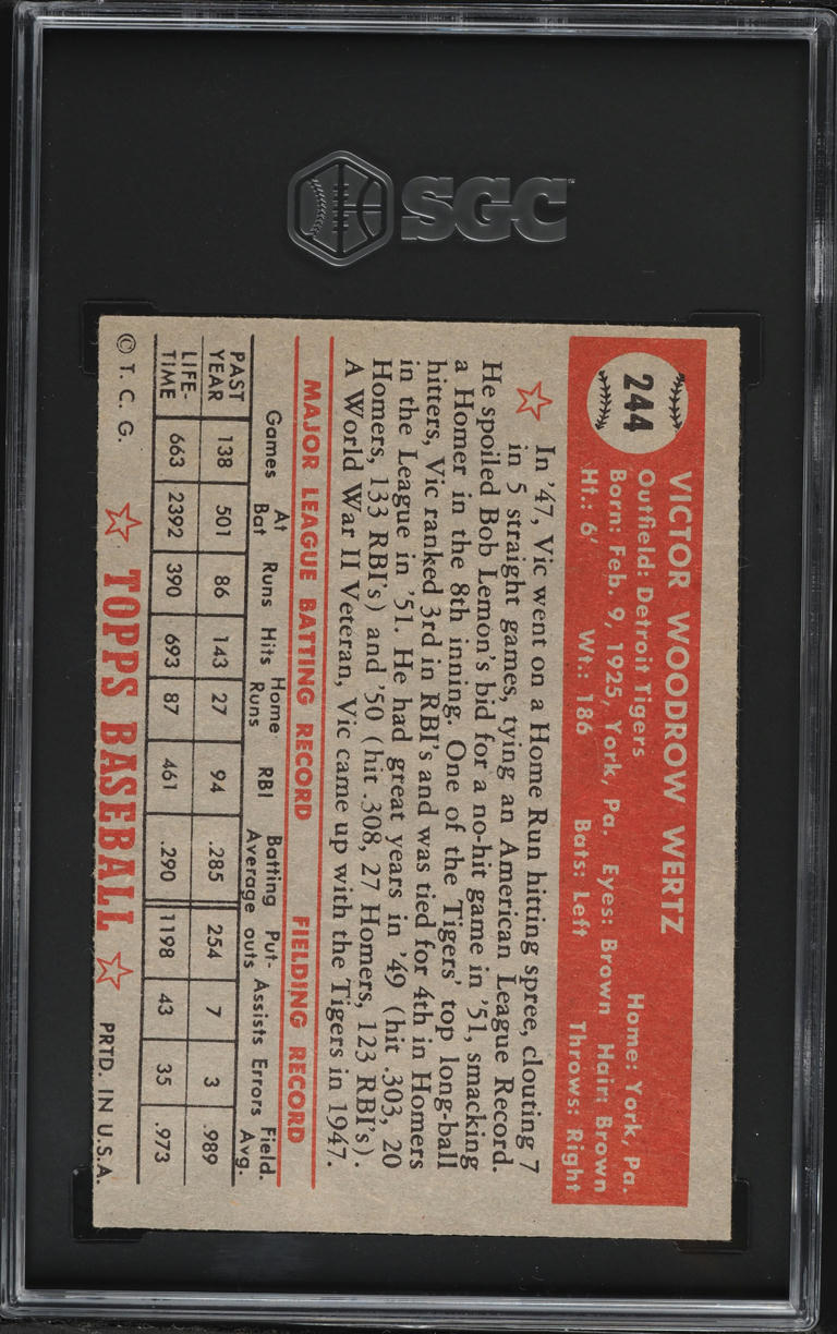 1952 Topps Vic Wertz #244 SGC 4 VGEX