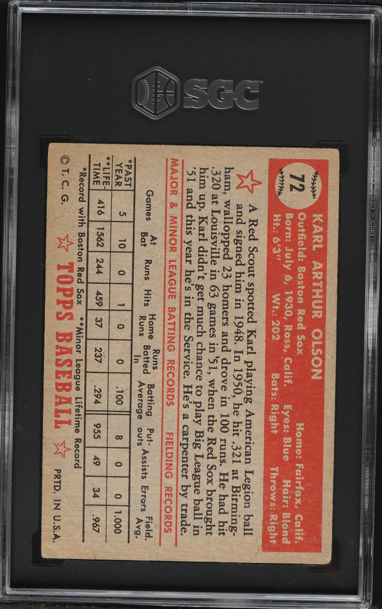 1952 Topps Karl Olson #72 SGC 4 VGEX