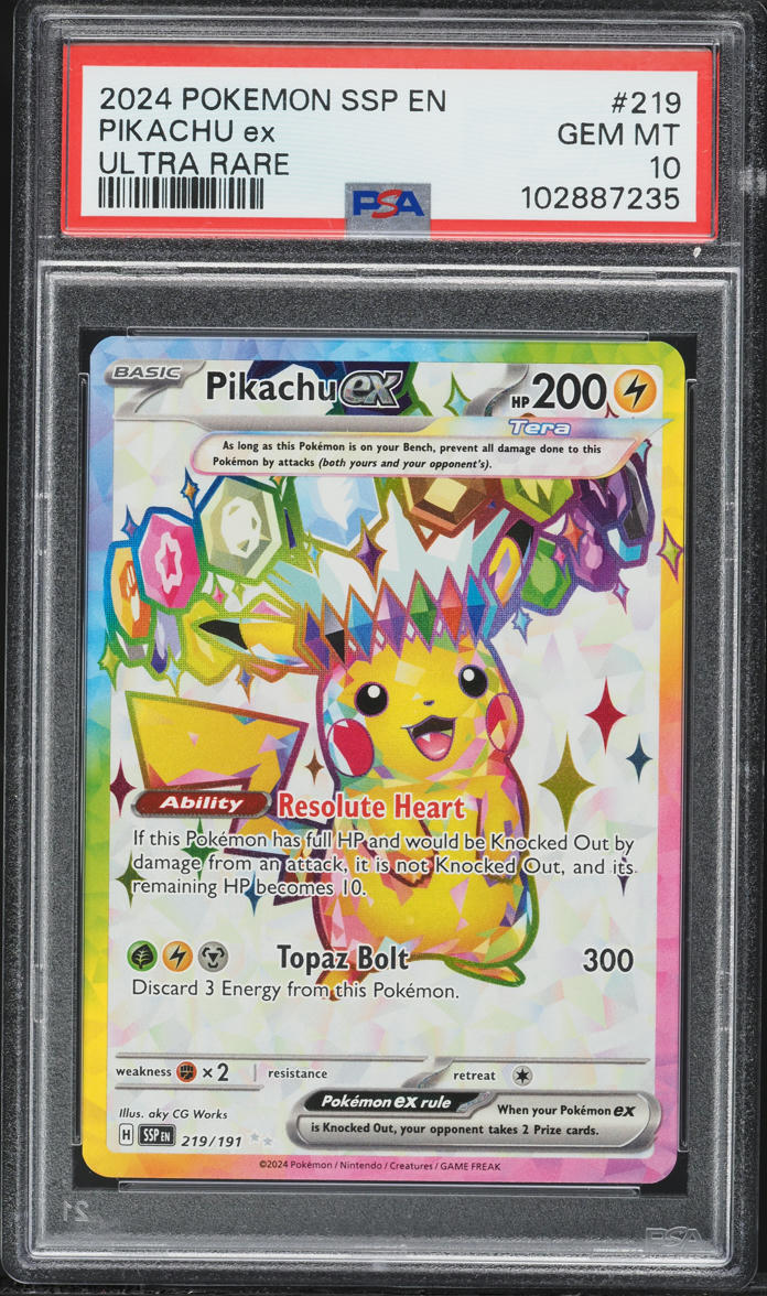 2024 Pokemon Scarlet & Violet Surging Sparks Full Art Pikachu ex #219 PSA 10 GEM MINT