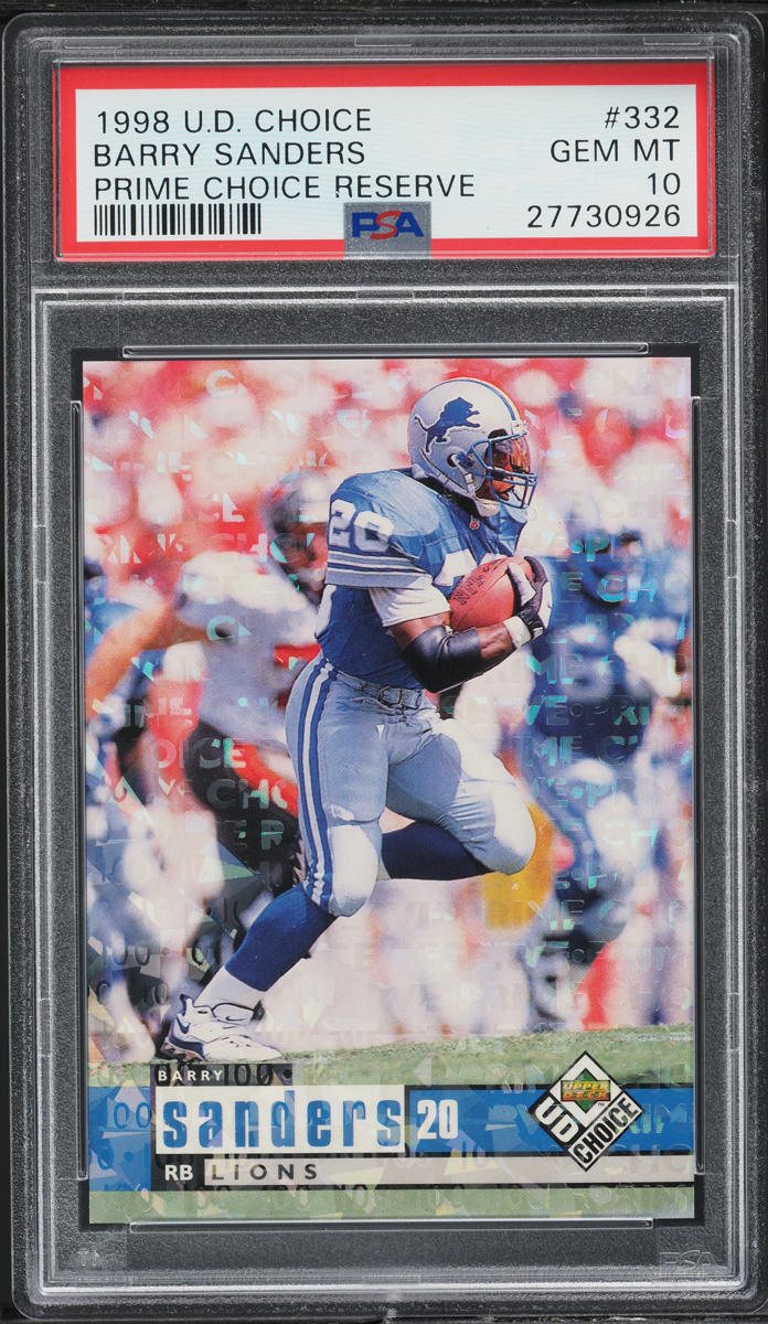 1998 UD Choice Prime Choice Reserve Barry Sanders /100 #332 PSA 10 GEM MINT - Photo 1