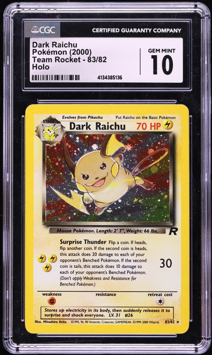 2000 Pokemon Team Rocket Holo Dark Raichu #83 CGC 10 GEM MINT