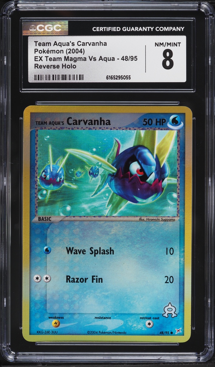 2004 Pokemon EX Team Magma Vs Aqua Reverse Holo Team Aqua's Carvanha #48 CGC 8 NM-MT