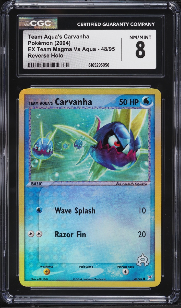 2004 Pokemon EX Team Magma Vs Aqua Reverse Holo Team Aqua's Carvanha #48 CGC 8 NM-MT