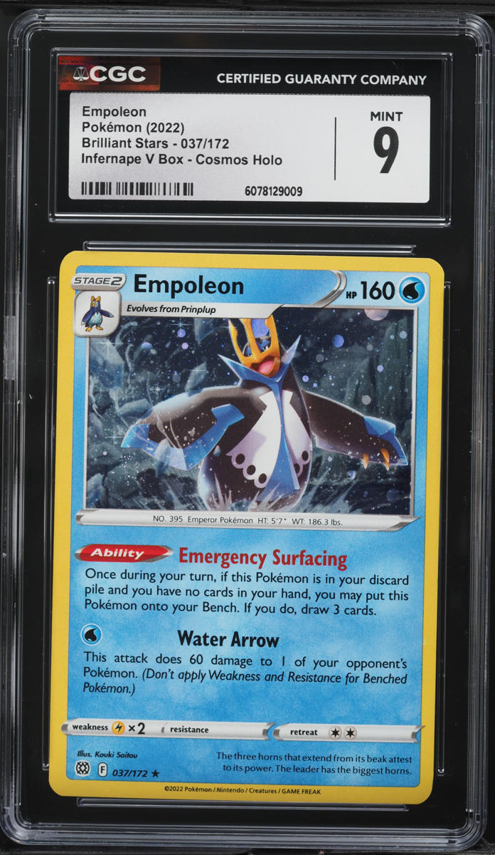 2022 Pokemon SWSH Brilliant Stars Infernape V Box Cosmos Holo Empoleon #37 CGC 9 MINT