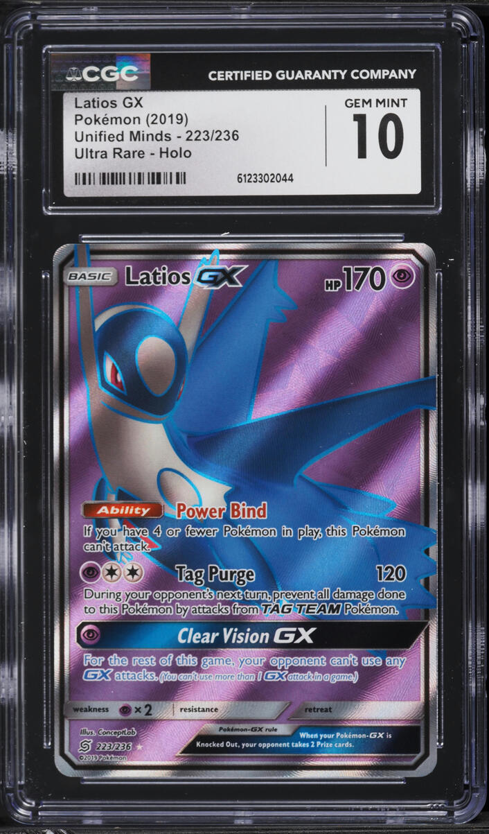 2019 Pokemon Sun & Moon Unified Minds Full Art Latios GX #223 CGC 10 GEM MINT