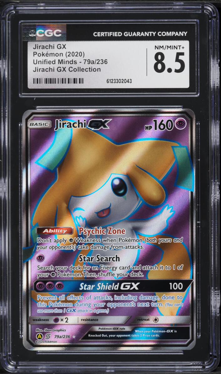 2020 Pokemon Sun & Moon Unified Minds Full Art Jirachi GX #79a CGC 8.5 NM-MT+
