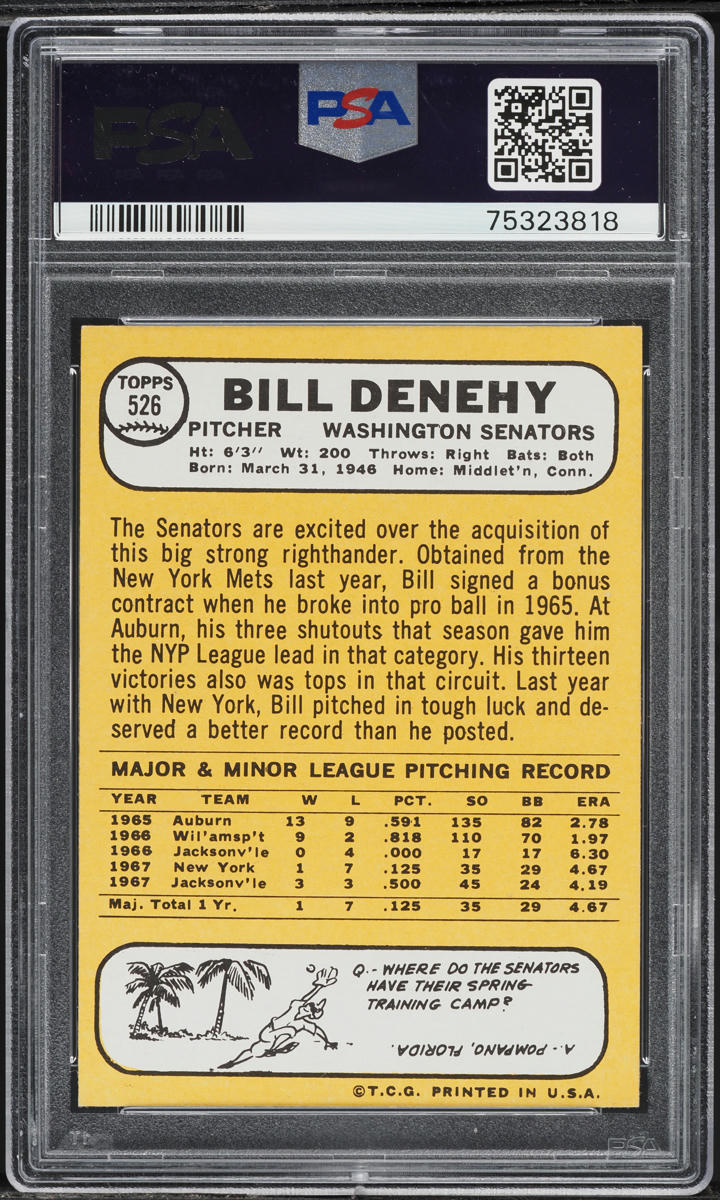 1968 Topps Bill Denehy #526 PSA 4 VGEX