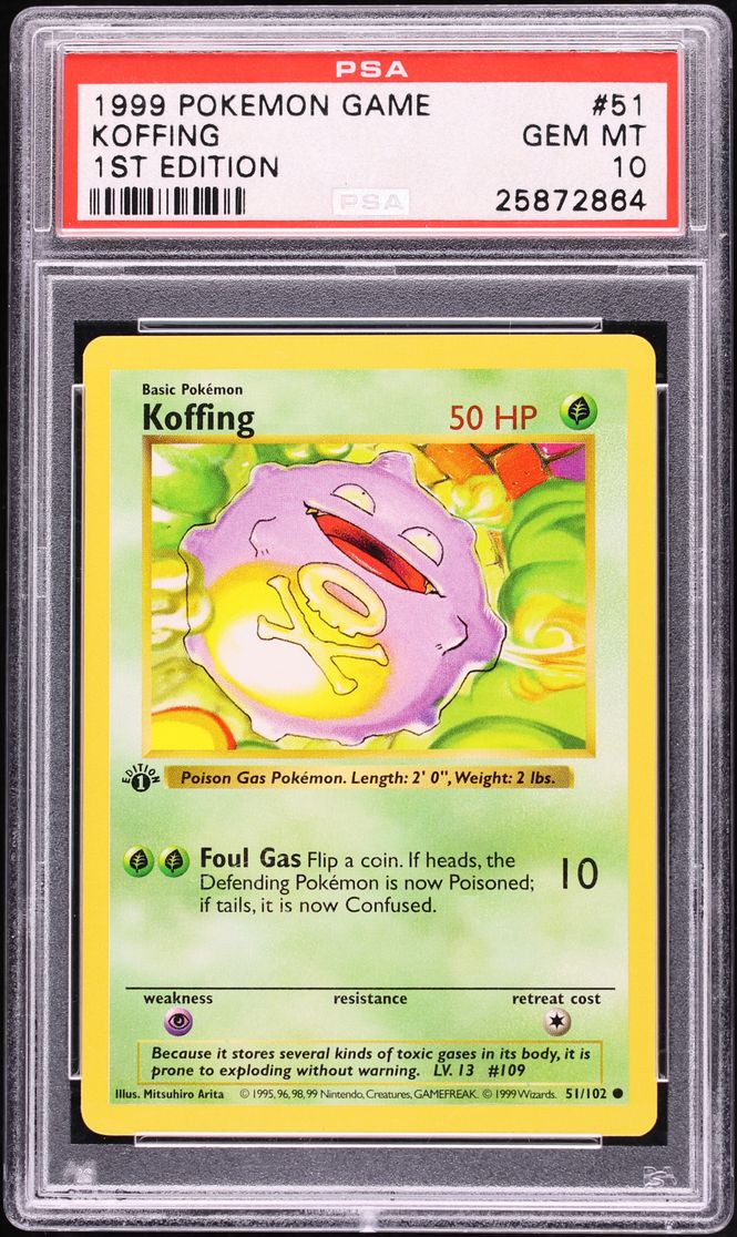 1999 Pokemon Base Set Shadowless 1st Edition Koffing #51 PSA 10 GEM MINT