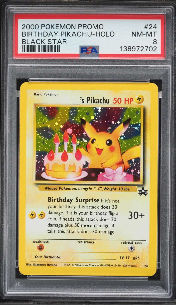 2000 Pokemon Black Star Promo Holo Birthday Pikachu #24 PSA 8 NM-MT