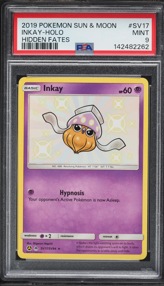 2019 Pokemon Sun & Moon Hidden Fates Shiny Inkay #SV17 PSA 9 MINT