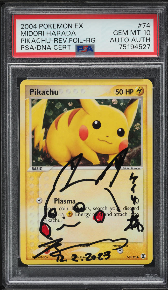 2004 Pokemon EX Fire Red & Leaf Green Reverse Holo Pikachu AUTO #74 PSA 10 GEM