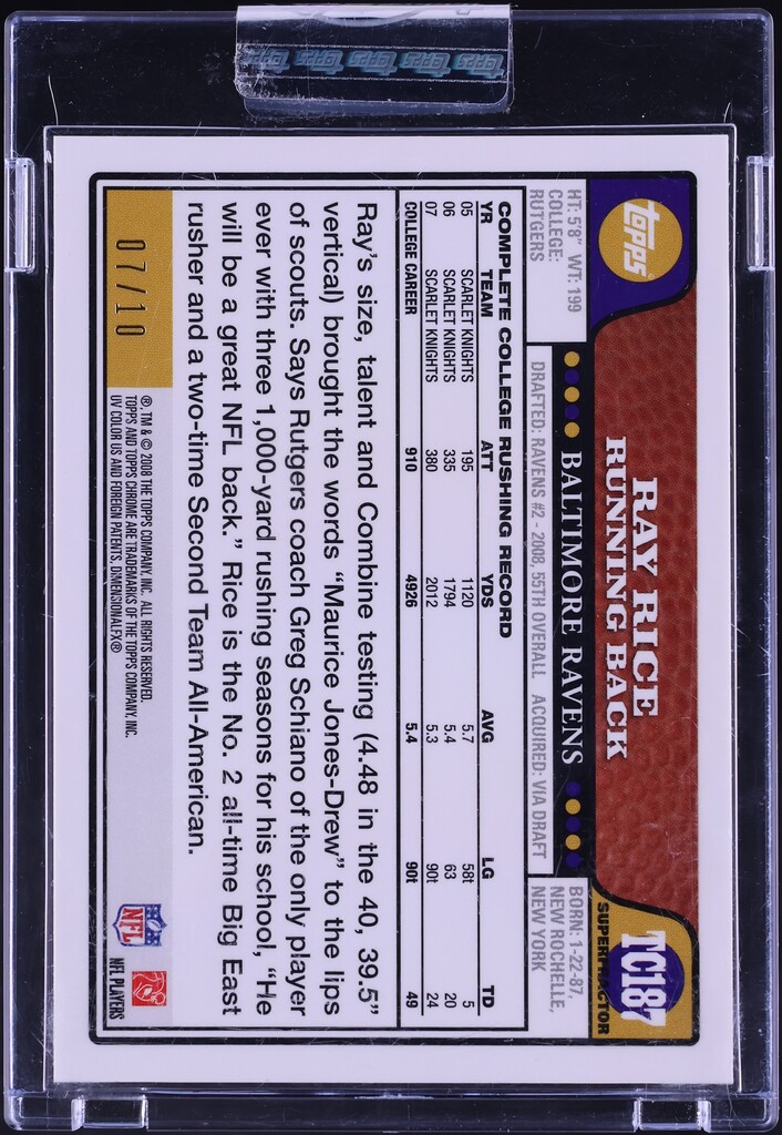 2008 Topps Chrome Uncirculated Gold Superfractor Ray Rice ROOKIE /10 #TC187