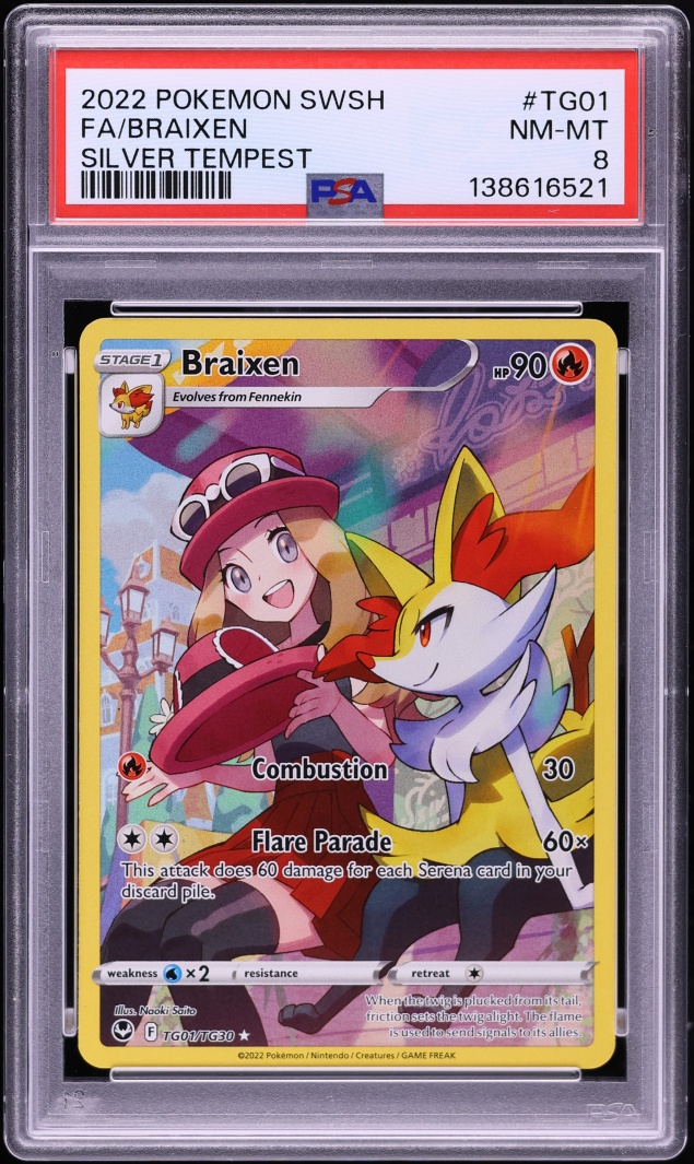 2022 Pokemon Sword & Shield Silver Tempest Trainer Gallery CHR Braixen #TG01 PSA 8 NM-MT