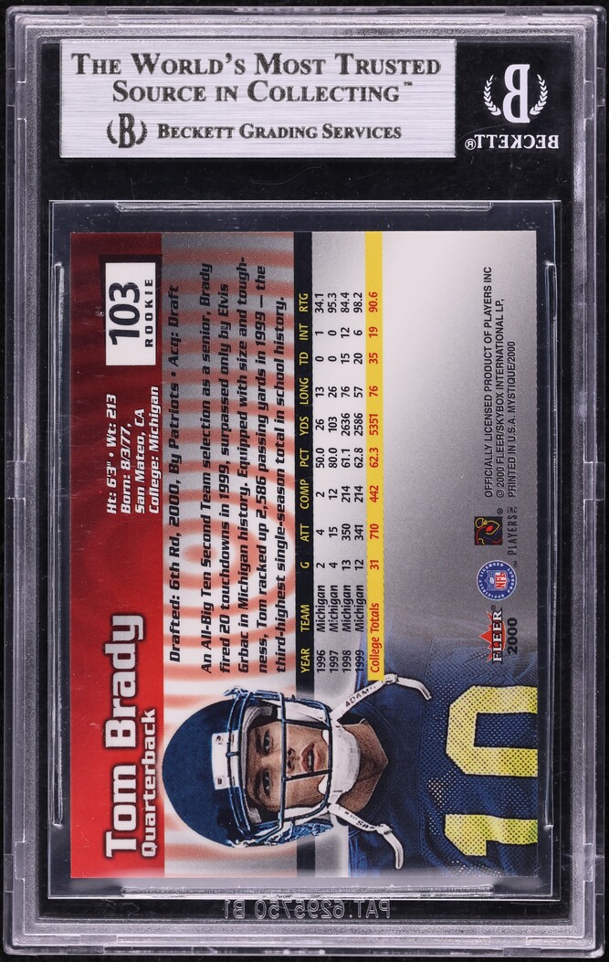 2000 Fleer Mystique Tom Brady ROOKIE /2000 #103 BGS 9 MINT