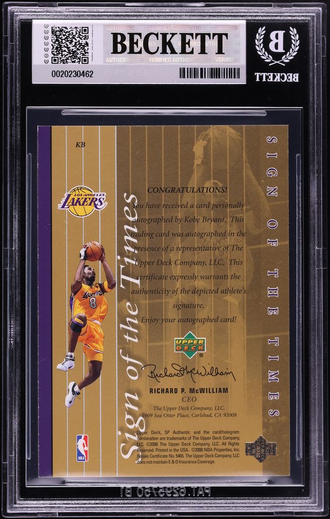1999 SP Authentic Sign Of The Times Gold Kobe Bryant AUTO /25 #KB BGS 8 NM-MT
