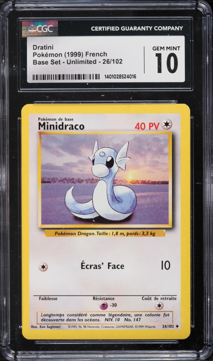 1999 Pokemon French Base Set Dratini #26 CGC 10 GEM MINT