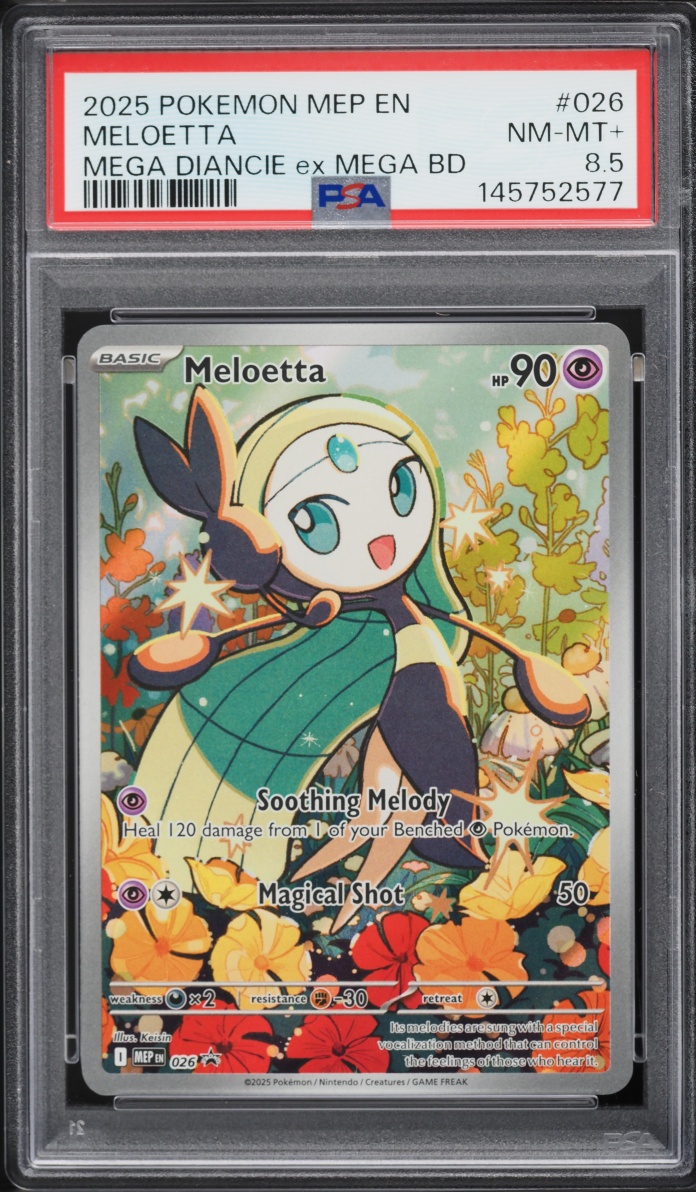2025 Pokemon Mega Evolution Promo Mega Diancie Ex Battle Deck Full Art Meloetta #26 PSA 8.5