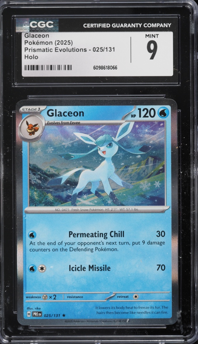 2025 Pokemon Scarlet & Violet Prismatic Evolutions Holo Glaceon #25 CGC 9 MINT