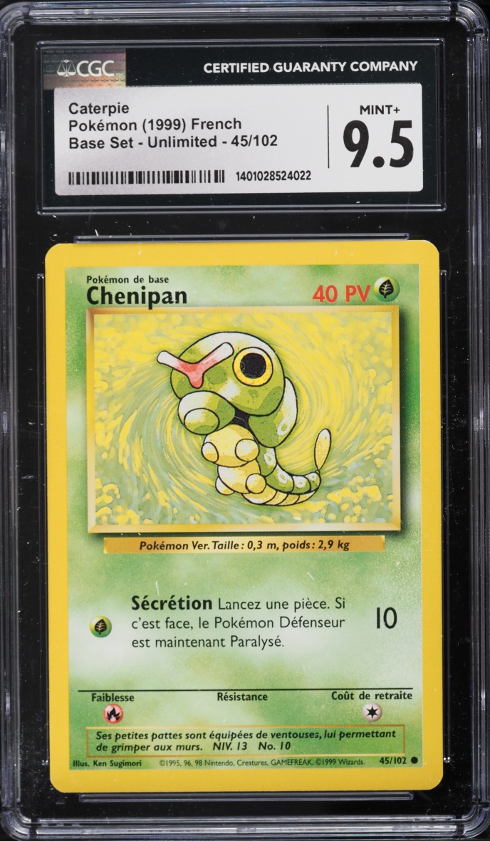 1999 Pokemon French Base Set Caterpie #45 CGC 9.5 MINT+