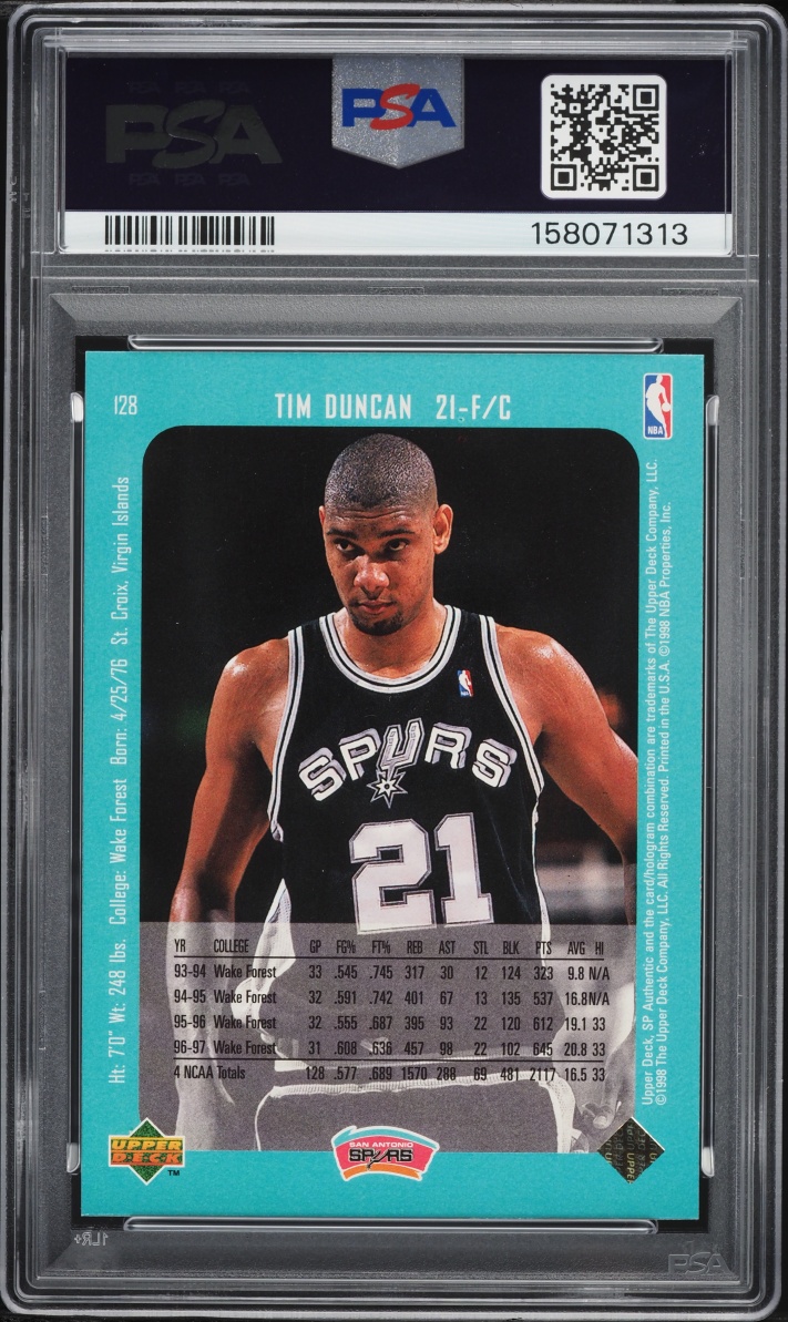 1997 SP Authentic Tim Duncan ROOKIE #128 PSA 8 NM-MT